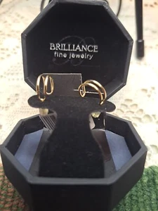 New 10 Kt Yellow Solid Gold Hoop Designer Earrings New In Box - Picture 1 of 24