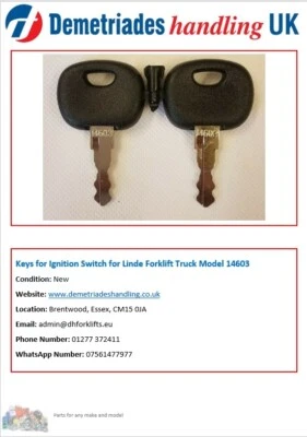 Keys for Ignition Switch for Linde Forklift Truck Model 14603
