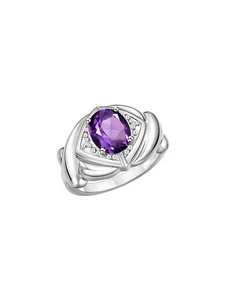 RYLOS XOXO Hugs & Kisses Ring w/ 9x7mm Gemstone & Diamonds, Sterling Silver 5-13 - Picture 1 of 19