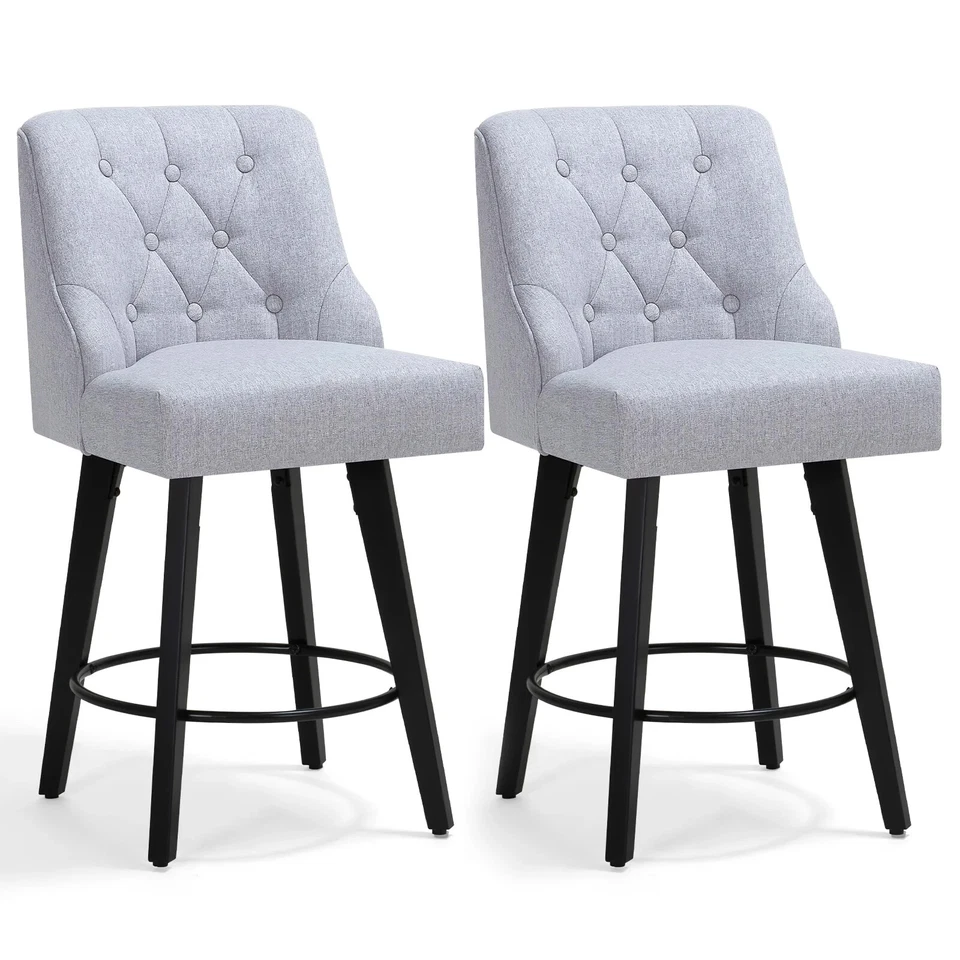 26" Bar Stools with Backs Set of 2 Fabric Swivel Bar Stools with Solid Wood Legs - Image 1 of 4