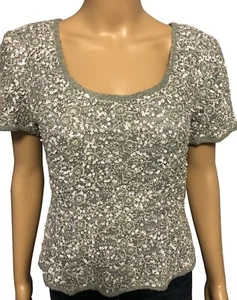 ADRIANNA PAPELL Silk Hand Beaded Formal Top Sz 8 NWT Gray/Silver Evening Holiday - Picture 1 of 12