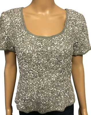 ADRIANNA PAPELL Silk Hand Beaded Formal Top Sz 8 NWT Gray/Silver Evening Holiday - image 1 of 4