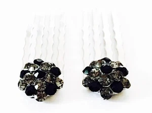 Mini Peine de Cabello EE. UU. Hecho con Cristal Swarovski Boda Plata Negro Gris - Imagen 1 de 4