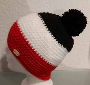 Mütze schwarz weiß rot mit schwarzer Bommel - Bild 1 von 1