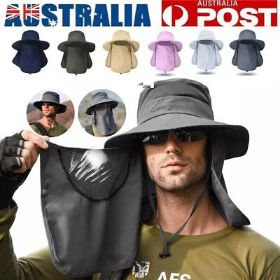 Fishing Hat Outdoor UV Sun Protection Wide Brim Hat with Face Cover Neck Flap AU - image 1 of 4