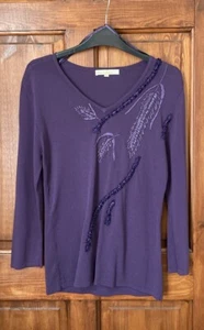 Ladies Pure And Natural Embroidered  Fine Knit Purple Jumper Size 8-10-12? - Picture 1 of 5