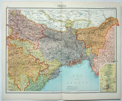 Eastern India - Original 1898 Map by John Bartholomew. Antique - Image 1 of 3