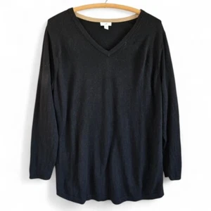 J. Jill Womens Black V-Neck Long Sleeve Sweater Tunic Large Cotton Blend - Picture 1 of 8