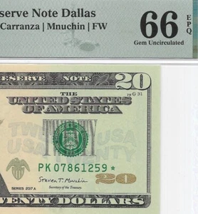 2017A $20 DALLAS * STAR * ⭐️ FRN PMG GEM Uncirculated 66 EPQ Banknote. - Picture 1 of 3