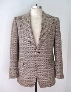 Vtg 70s SUPERFLY Red White Blue Geometric Silk Poly Disco Pimp Blazer Italy 40 - Bild 1 von 8