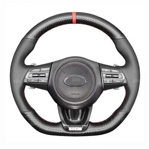 Custom PU Leather Matte Carbon Fiber Steering Wheel Stitch Cover For Kia Stinger - Picture 1 of 11