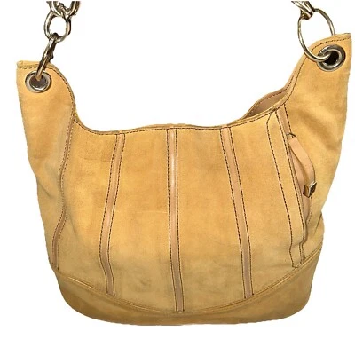Maxx New York Tan Suede Leather & PVC Trim Shoulder Handbag Purse Chain On Strap - Image 1 of 4
