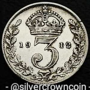 UK Great Britain 3 Pence 1912. KM#813. .925 Silver Three Cents coin. George V. - Picture 1 of 7