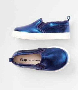 New BABY GAP GIRL Blue METALLIC SLIP-ON SNEAKER SHOES, Size 7 - Picture 1 of 2