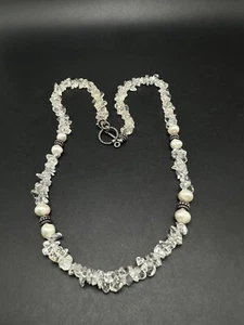 Clear Crystal Quartz Nugget Chip Pearl Necklace 22” - Picture 1 of 7