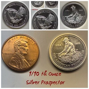1985 Engelhard The American Prospector 1/10 oz Fine .999+ Fine Silver Round - Picture 1 of 5