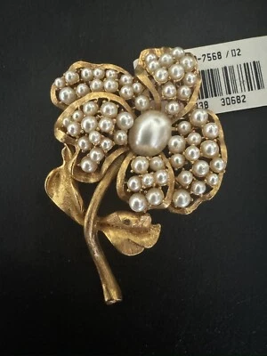Broche flor perla tono dorado Anne Klein nuevo con etiquetas mod Foto 1 de 4