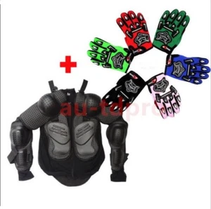 Kids Motorcycle Full Body Armor Armour Jacket Spine Chest Protection Gear+Gloves - Picture 1 of 12
