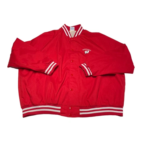VTG 80s 90s Wisconsin Badgers Snap Button Windbreaker Jacket USA Made Size XXL Cover