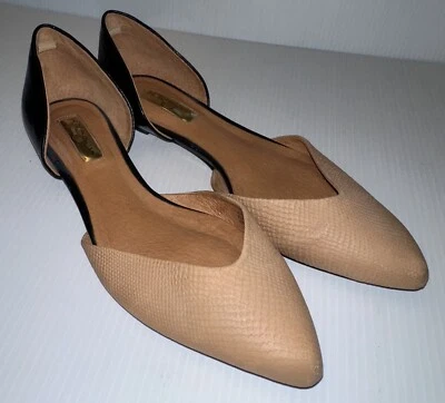Womens HALOGEN Beige & Black Slip On Pointy Toe Flat Leather Loafers ~ US 7.5 - Image 1 of 4