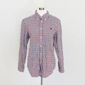 Ralph Lauren Shirt Boys Size 16 Red Blue Gingham Button Up Long Sleeve Cotton - Picture 1 of 11