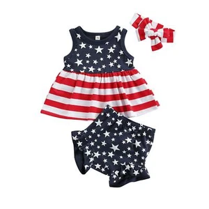 Newborn Baby Girls 3Pcs 4th of July Outfits Sleeveless Tank Tops Ruffles Shor... - Picture 1 of 9