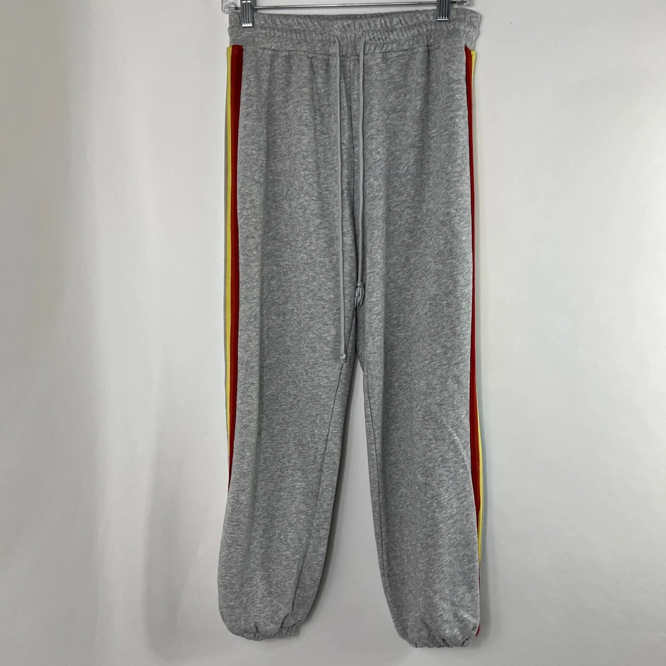Pantalones deportivos Wild Honey gris medio a rayas cintura elástica retro para mujer Foto 1 de 4