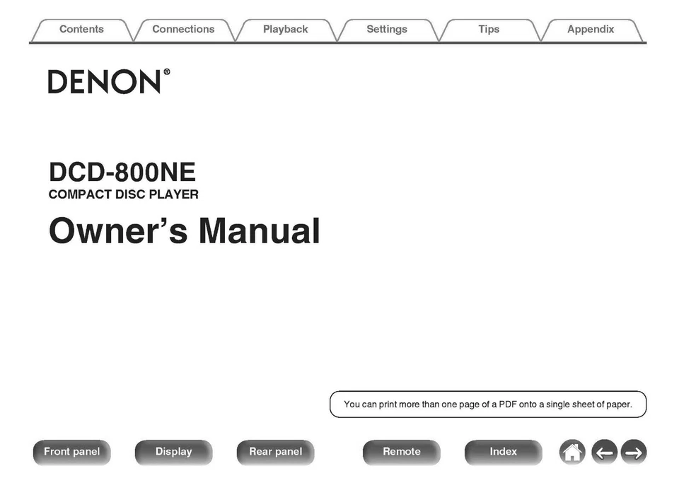 Denon DCD-800NE CD Player Owners Manual - Image 1 of 1
