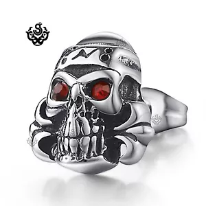 Silver stud red eyes crystal stainless steel skull Gothic SINGLE earring unisex - Picture 1 of 1