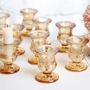 Gold Candlestick Holders Set of 12-2.5" H Taper Candle Holders Bulk -Gold Gla... - Picture 1 of 8