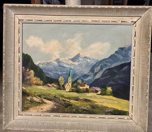 Mid Century Öl auf Leinwand Berglandschaft Gemälde Haubrier? Rahmen 27" x 31" - Bild 1 von 20