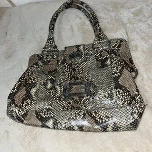 GUESS Women’s Satchel Handbag Faux Snakeskin Print Shoulder Bag Brown Tan - Picture 1 of 10