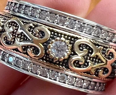 Genuine Diamond 14K Gold & 925 wide Band Ring Size 9.5 ALL Solid gold REAL - Image 1 of 4