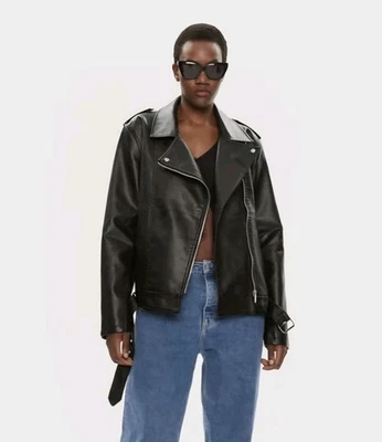 Brave SOUL Womens LJK-CONEY Black Faux Leather Jacket Oversize Fit Size Small - Image 1 of 4