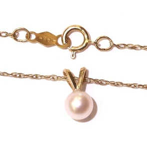 14k yellow gold 3mm pearl charm chain necklace 1.0g 19" estate vintage antique - Picture 1 of 6