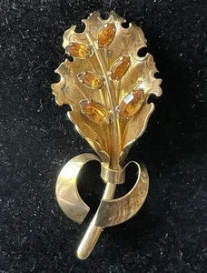 Vintage Sterling Silver Citrine Flower Pin Brooch Rhinestones by Bond Boyd - Picture 1 of 5