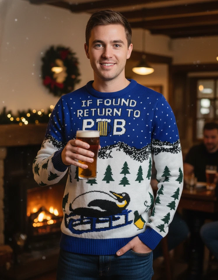 POUT If Found Return To Pub Christmas Jumper, Festive Knitwear FREE DELIVERY