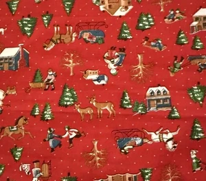 VIP Cranston Weihnachten Stoff Winter Szenen Rentier Häuser Schlitten 42 x 64" - Bild 1 von 3