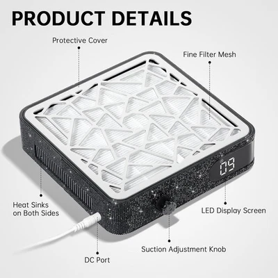 Colector de polvo de uñas Christine Shelly filtro HEPA estrás negro Foto 1 de 4