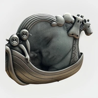 FETCO Noah's Ark Child Photo Frame Pewter Finish 3 x 3 Nursery New Baby NIB - Image 1 of 4