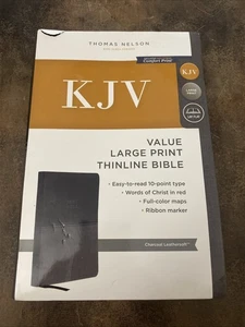 Kjv, Value Large PrintThinline Bible - Charcoal Leathersoft - Red Letter Edition - Foto 1 di 5
