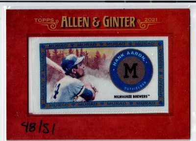 2021 Topps Allen & Ginter's - T51 Murad Hank Aaron #MRC-HA Framed Cloth #48/51 - Image 1 of 2