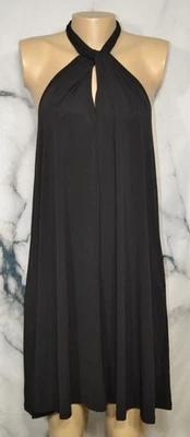 VENUS Black Twist Halter Dress XL Elastic Back Keyhole Neckline Stretch Poly - Image 1 of 4