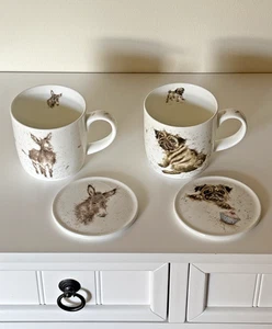 Royal Worcester Wrendale Designs Mugs & Coasters Lot of 2 Pug Love & Gentle Jack - Picture 1 of 16