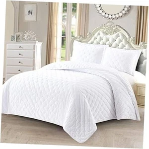 Fluffy Velvet Queen Size Quilt, Velevt White 92x96 Inches Coverlet 3pc Set, - Picture 1 of 4