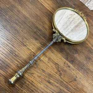 Vintage French Brass Hand Mirror Ornate Decorative - Antique Handheld Mirror - Picture 1 of 7