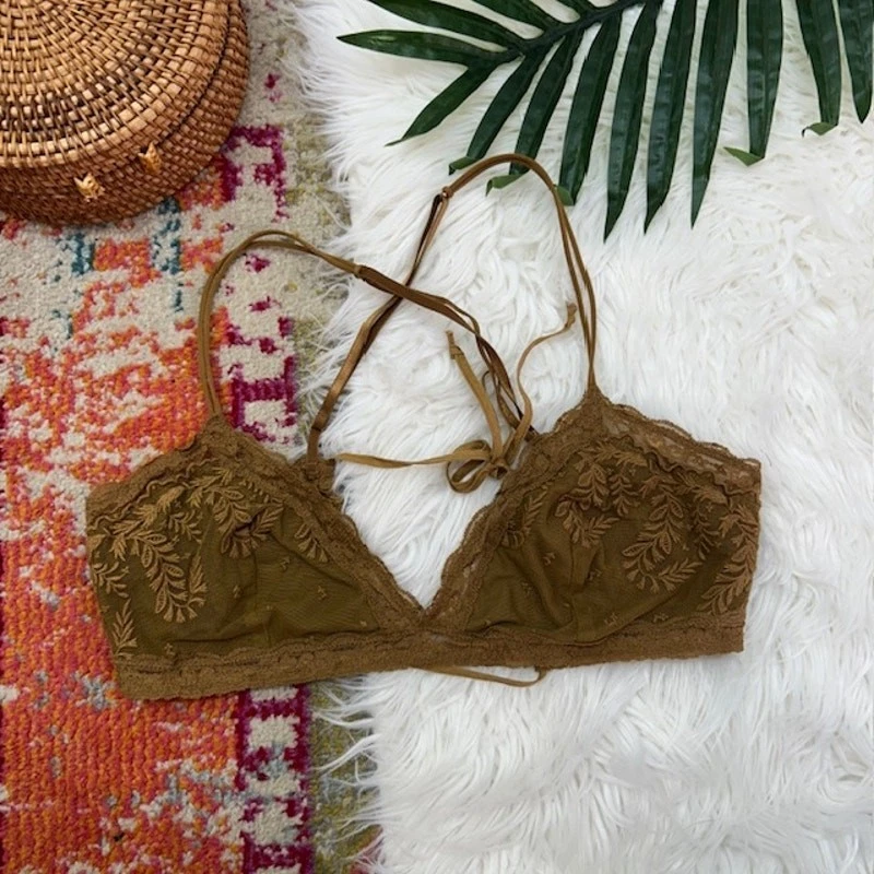 Sexy bralette Free People marrón neutro con tiras de encaje mediano festival  Foto 1 de 4