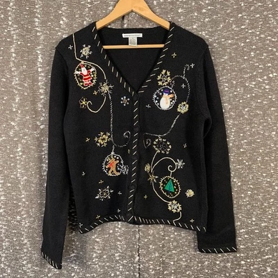 Винтажный Reference Point бисером снеговик кардиган свитер женщин средний - Изображение 1 из 4