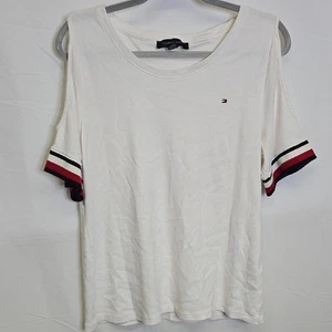Top Tommy Hilfiger Signature a Rayas Hombro Frío Manga Corta, Mujer Talla XL - Imagen 1 de 7