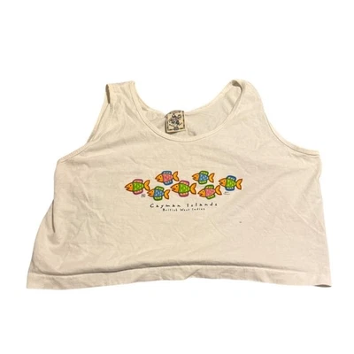 Camiseta sin mangas corta blanca con gráficos de peces de las Islas Caimán para mujer S Foto 1 de 4